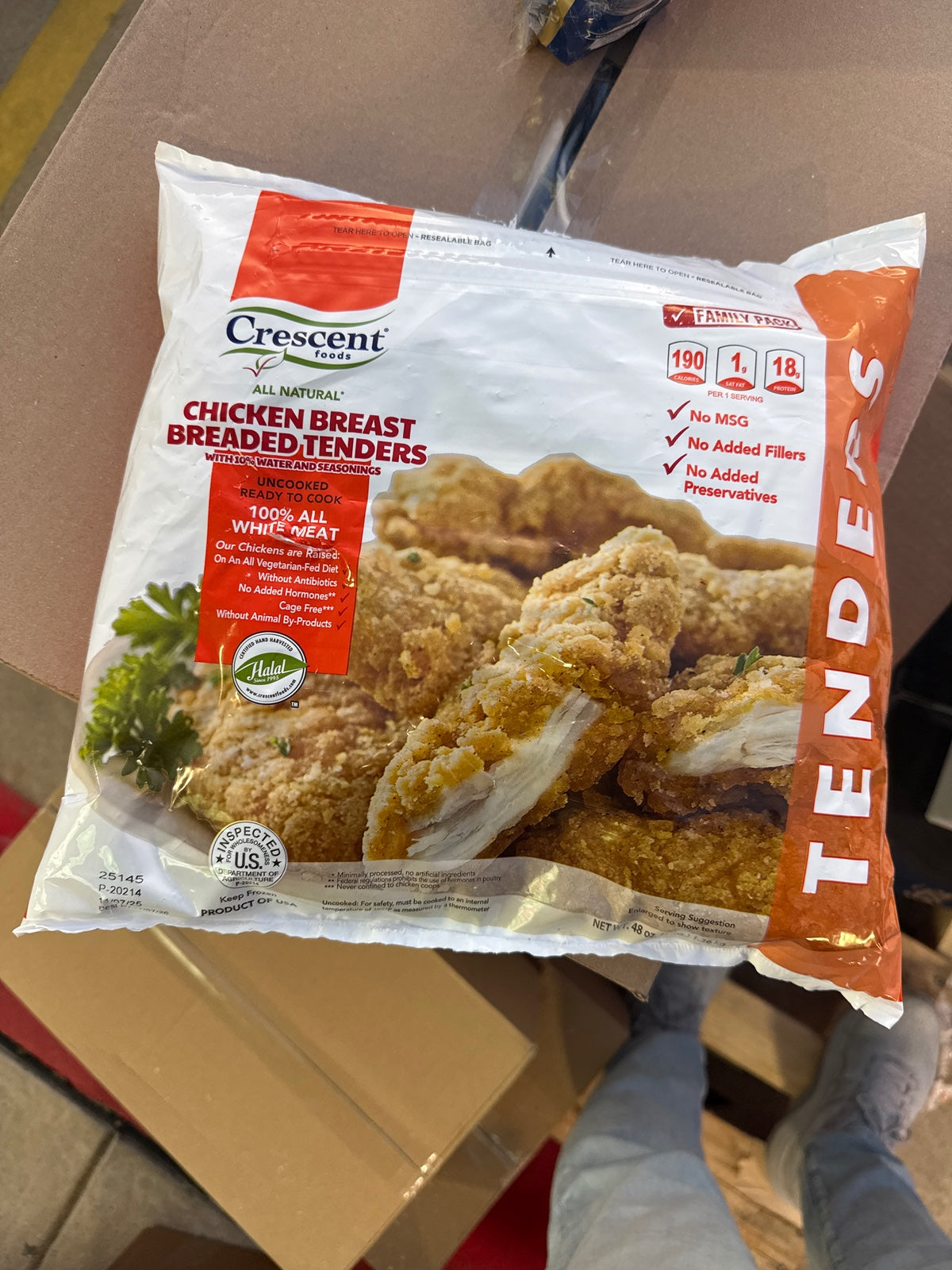 Crescent Foods Halal Chicken Breast Breaded Tenders | 3 lbs. Each | 4 Bags